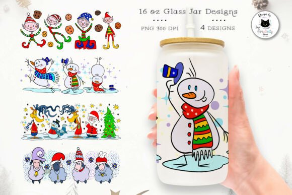 Christmas 16 Oz Glass Can Wrap Designs for Crafts