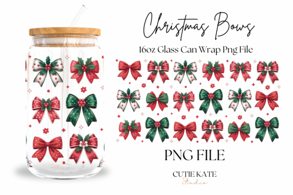 Christmas Bows Retro Glass Can Wrap PNG for Crafts