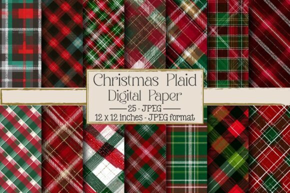 Christmas Plaid Digital Papers for Backgrounds