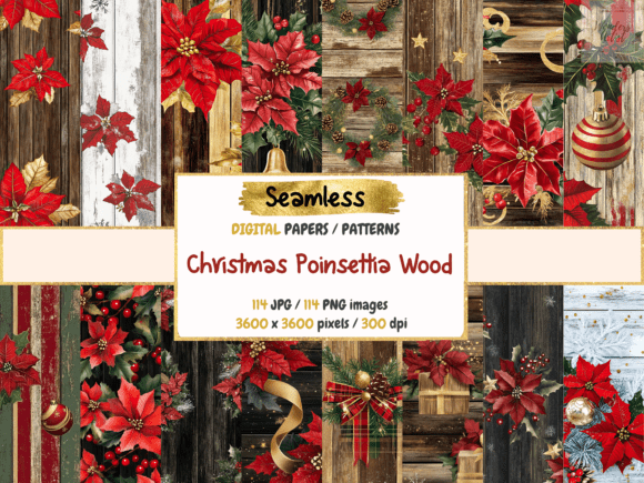 Christmas Poinsettia Wood Seamless Paper Patterns