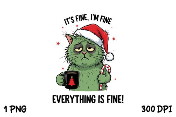 Christmas Sarcastic Funny Cat It s Fine: T-Shirt Designs