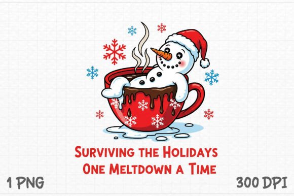 Christmas Snowman in Coffee Cup Png for T-Shirt Designs
