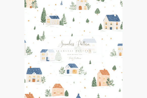 Christmas Winter Village Seamless Pattern PNG for Crafters