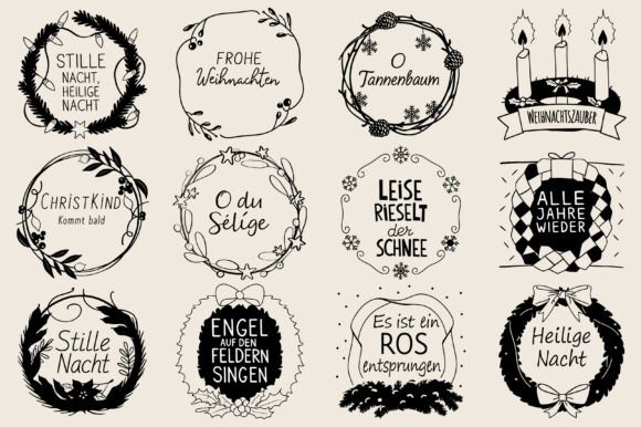 German Christmas Wreath Holy Night SVG for Print Templates