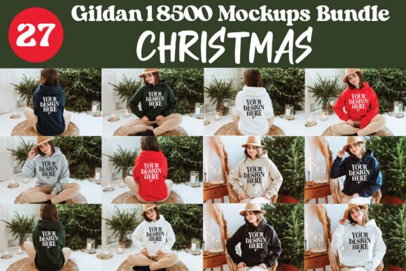 Gildan 18500 Christmas Mockup Bundle for Product Mockups