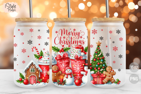 Merry Christmas 16oz Glass Can Wrap PNG for Crafts
