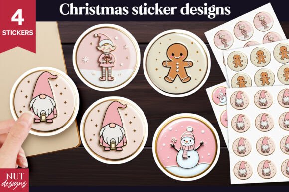 Pink Enamel Christmas Stickers PNG for Crafts