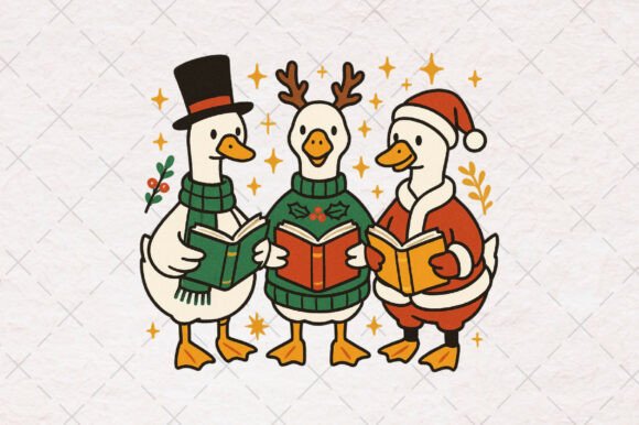Reading Christmas Gooses Png for T-Shirt Designs